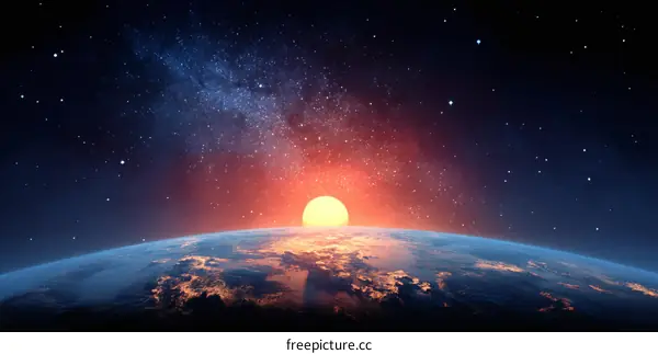 Sunrise over Earth from Space