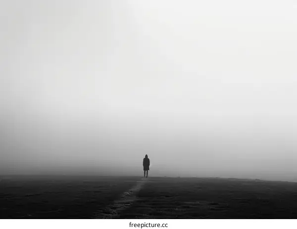 A Solitary Figure Stands in the Fog