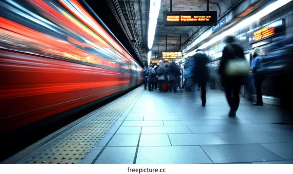 Fast Moving Train at Subway Station