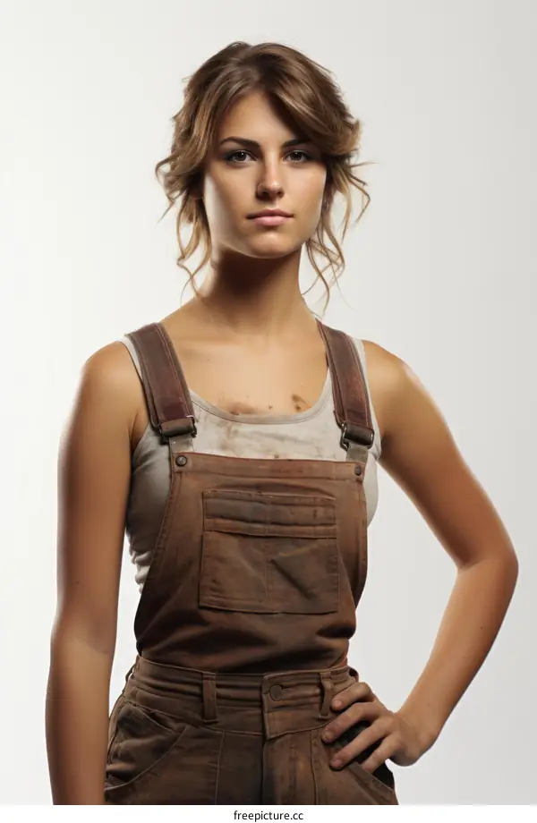 portrait of a young woman wearing overalls