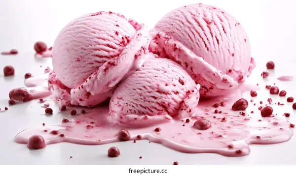 Close-up of Melted Strawberry Ice Cream Scoops