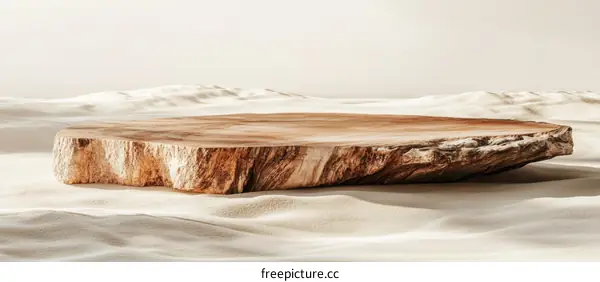 Wooden Slice Display Stand on Sand Background