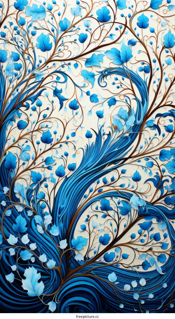 Blue and White Floral Illustration