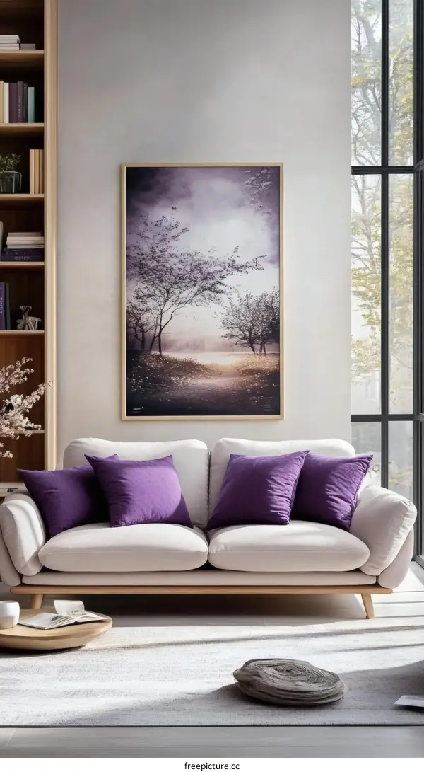 Modern Living Room Decor with Purple Accent