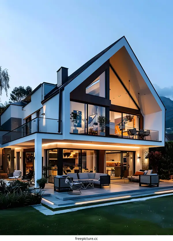 Modern House with Large Windows and Patio