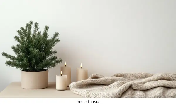 Cozy Christmas Decor with Candles and Knitted Throw