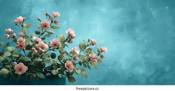Pastel Pink Flowers Against Teal Background