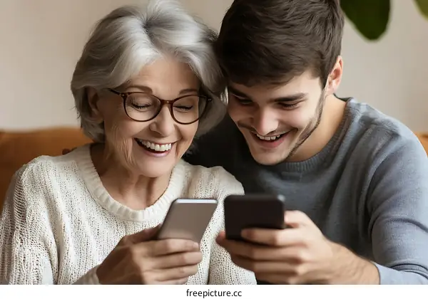 Grandmother and Grandson Sharing Smartphone Moment