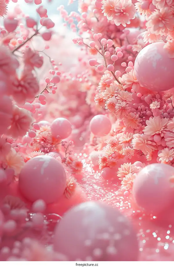 Pastel Pink Floral Dream Landscape Illustration