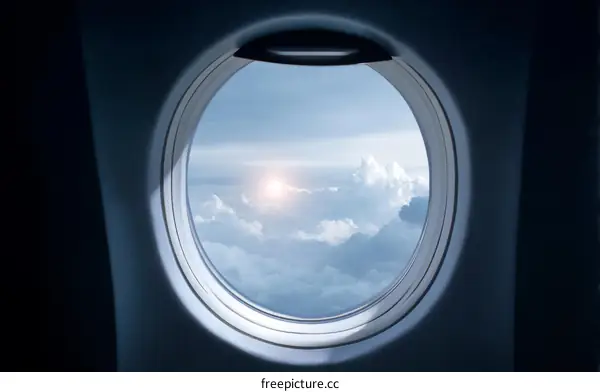 Airplane Window View of Clouds and Sky