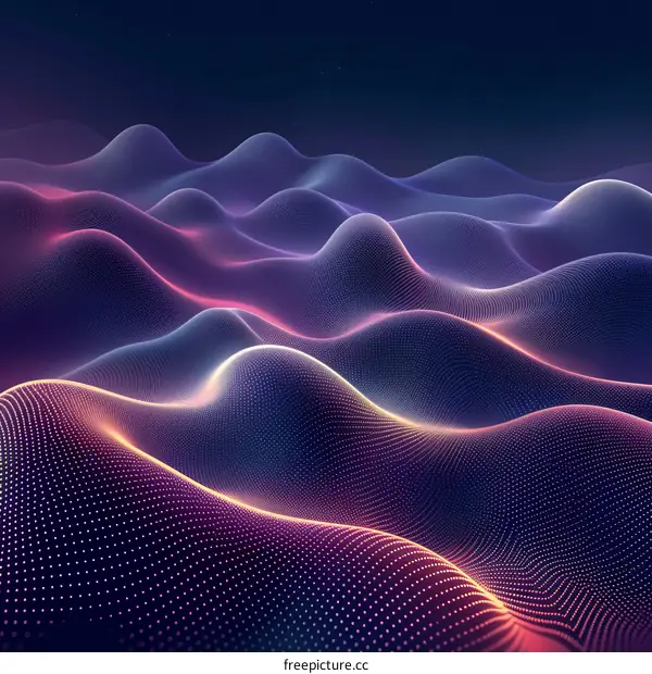 Neon Glowing Landscape with Dotted Grid