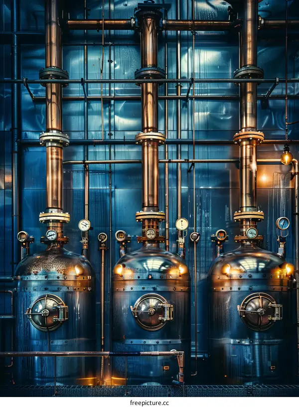 Industrial steampunk copper pipes and gauges