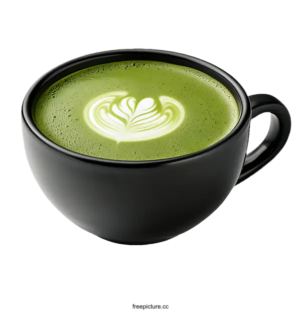 [Transparent Background PNG]Matcha Latte in Black Mug