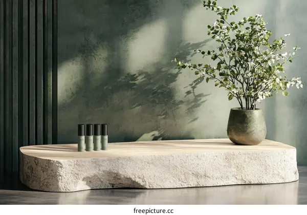 Elegant Natural Cosmetic Display with Plants