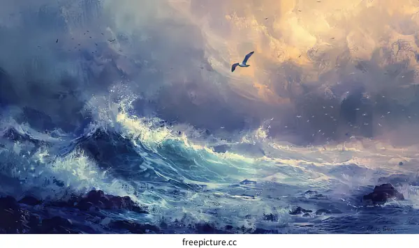 Ocean Waves Crashing Illustration
