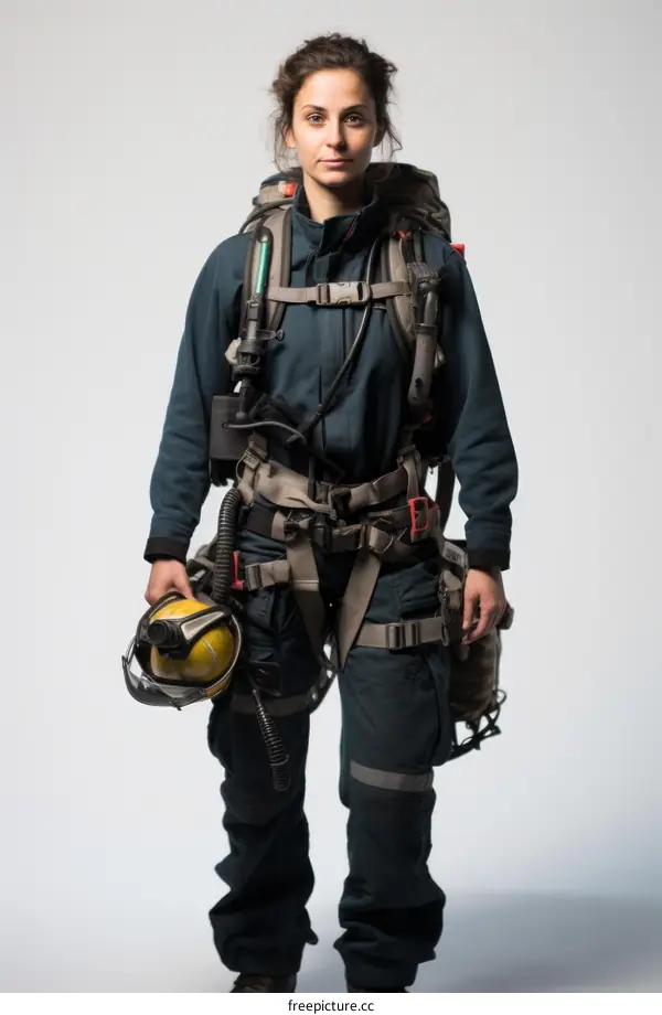 Firefighter in protective gear with a yellow helmet