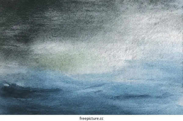 Abstract Watercolor Painting of Cloudy Sky and Sea