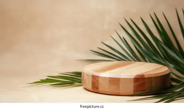 Natural Wooden Display Podium with Palm Leaves