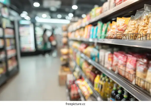 Grocery Store Aisles Filled with Snacks and Food
