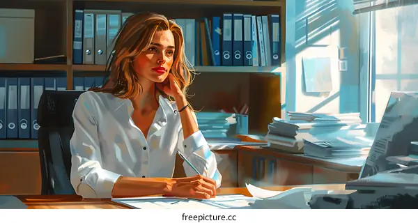 Blonde woman working in an office