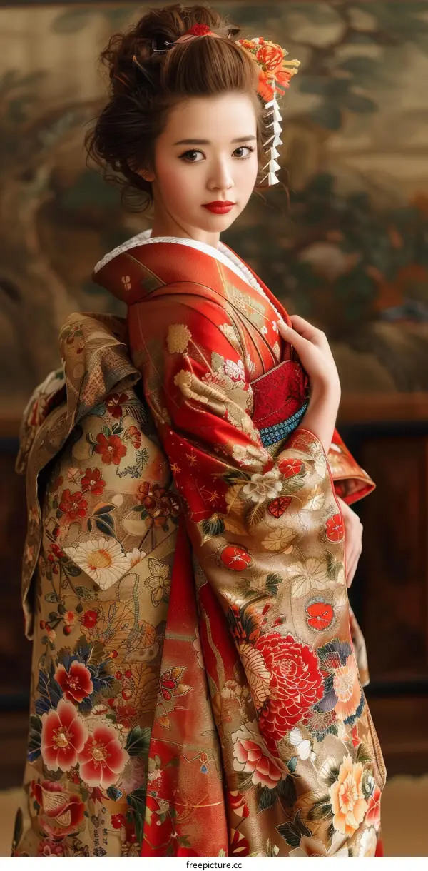 Portrait of a Japanese woman in traditional kimono