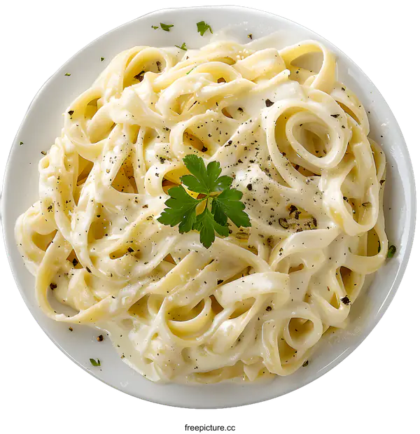 [Transparent Background PNG]Creamy fettuccine alfredo with parmesan cheese