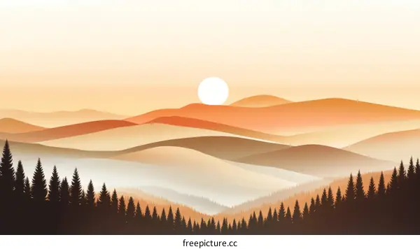 Autumn Sunrise Mountain Landscape Illustration