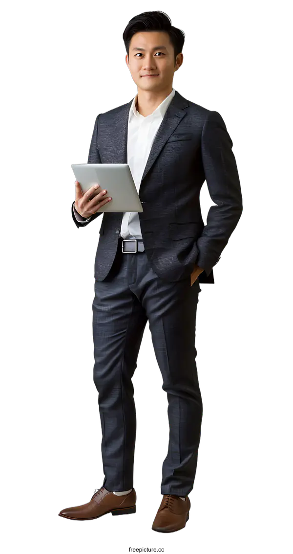 [Transparent Background PNG]Businessman Holding Tablet Computer