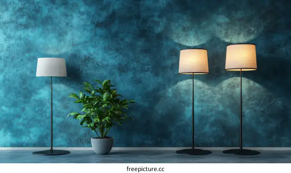 Modern Interior Design with Teal Wall and Floor Lamps
