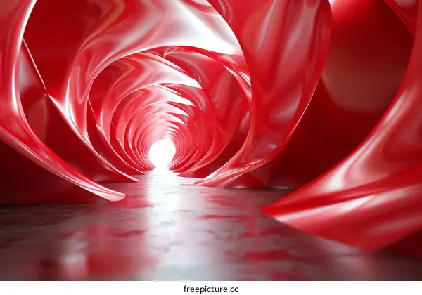 Tunnel portal into hyperspace with red light on black background