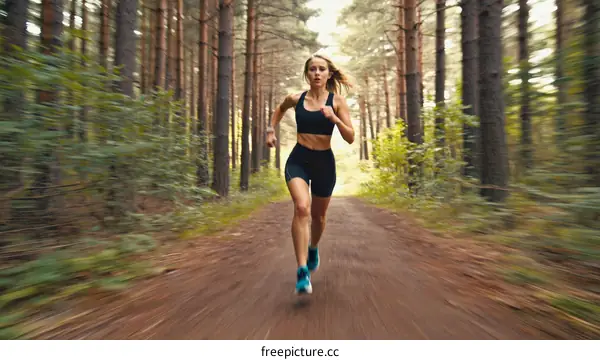 Woman Running Through Forest Trail