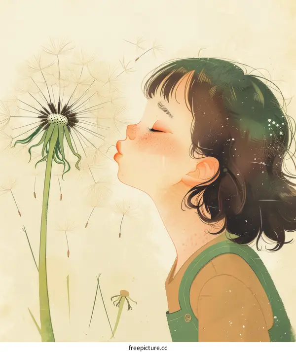 Little Girl Blowing Dandelion Seeds
