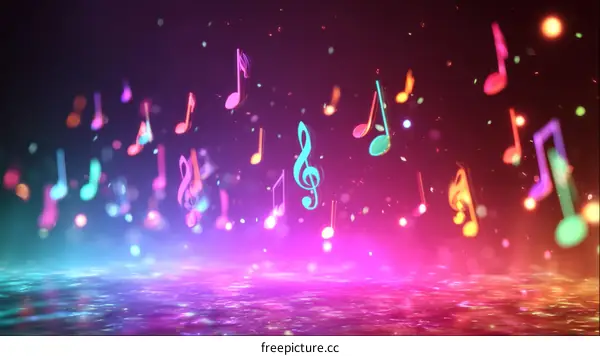 Colorful Music Notes Falling on the Stage
