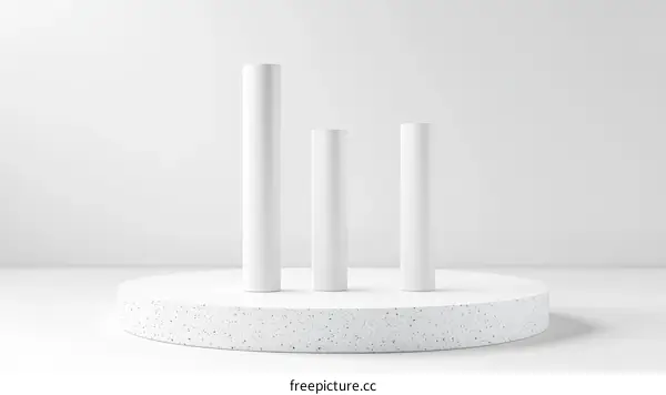 Abstract White Cylindrical Forms on a Platform