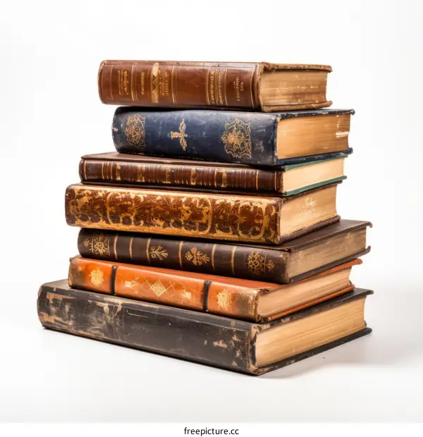 Vintage Stack of Antique Books Isolated on White