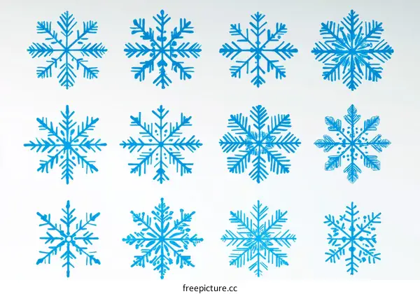 Collection of Hand-Drawn Blue Snowflakes