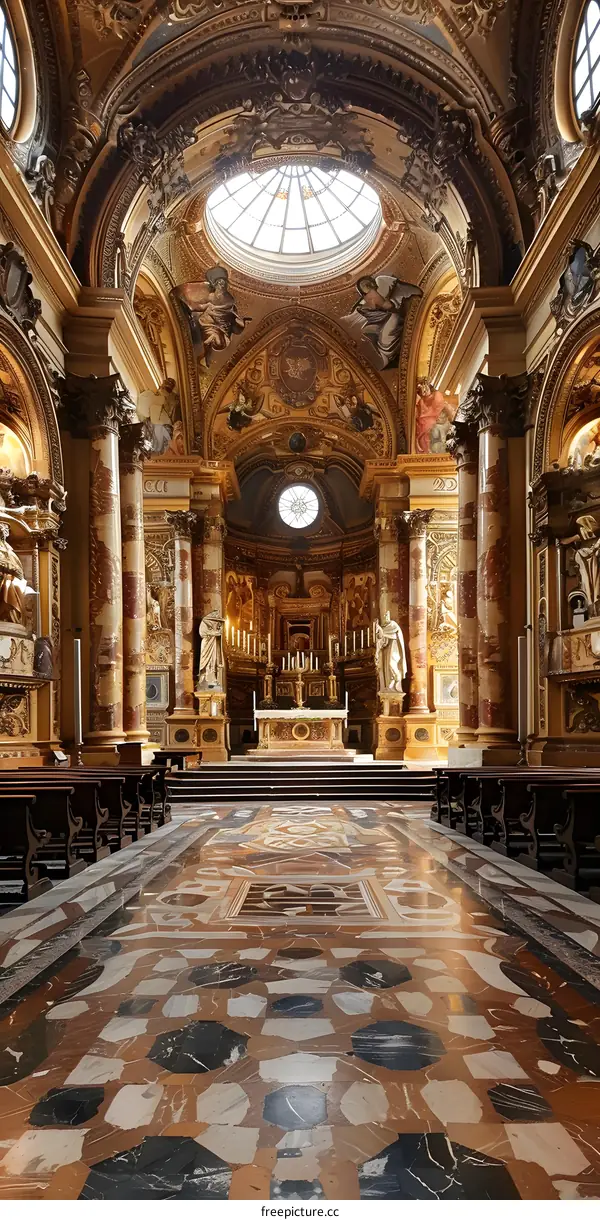 ornate interior of a church with a marble floor