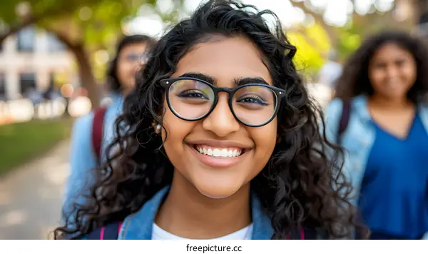 Smiling Indian Teenage Girl Wearing Glasses