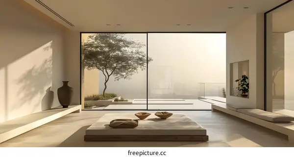 Minimalist Living Room Interior Design with Large Windows