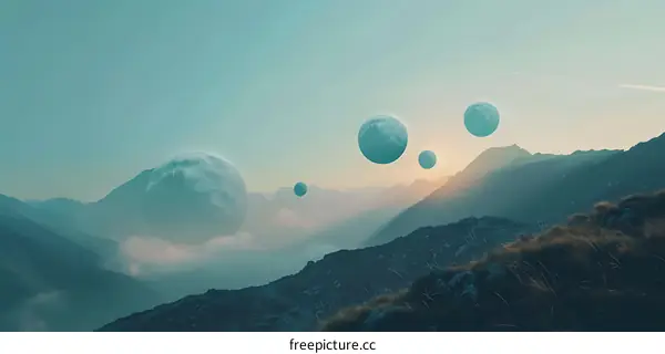 Mountain Range with Floating Planets