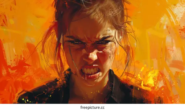 Angry Woman Portrait Painting Abstract Background
