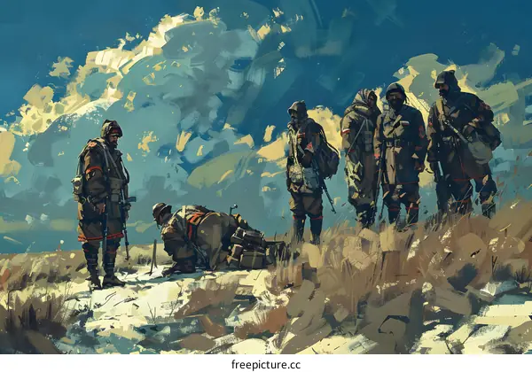 soldiers in the snow looking at a map