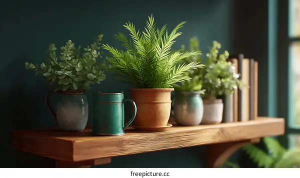 Cozy Shelf with Greenery and Books