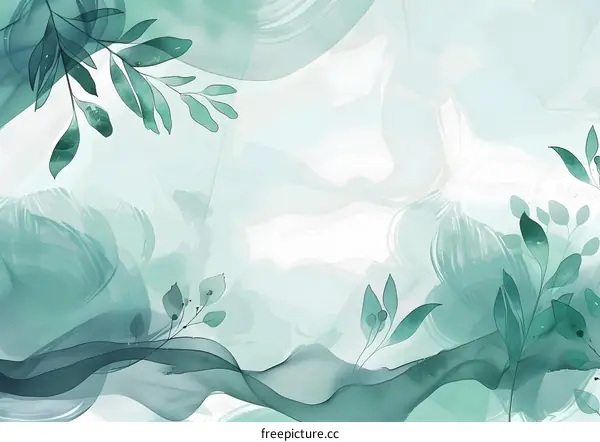 Abstract Watercolor Painting with Green Leaves