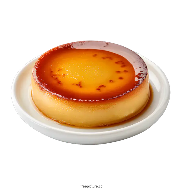[Transparent Background PNG]Flan on a white plate