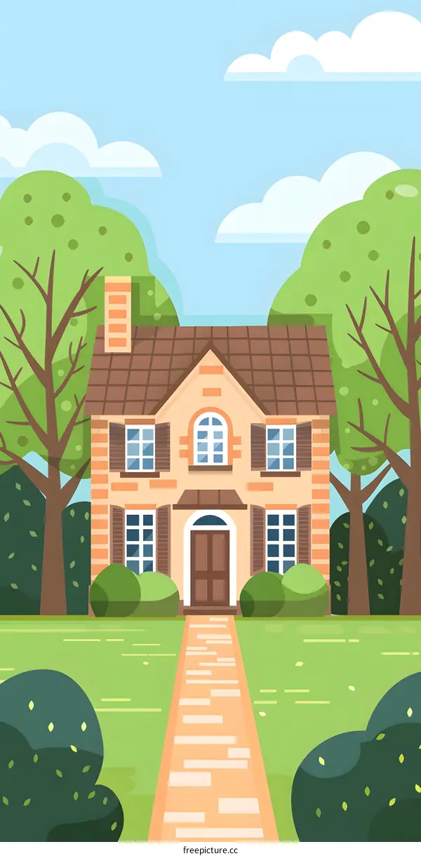 Beautiful Illustration of a Home with a Brick Pathway