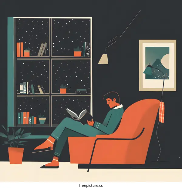 Man Reading Book In Comfortable Chair By Window