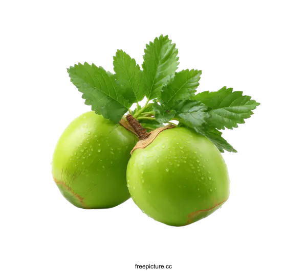 [Transparent Background PNG]Fresh Green Coconuts with Leaves