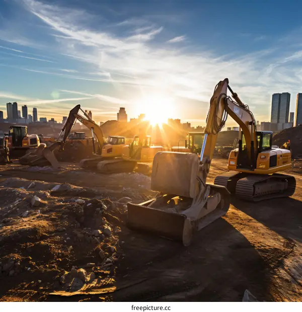 Construction site with excavators working on a sunny day