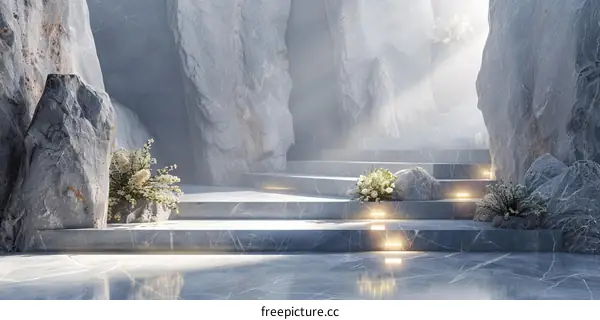 Elegant Stone Steps in a Misty Canyon